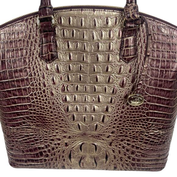 Brahmin Large Duxbury Satchel Bag Port Ombre Melbourne Purple Leather Croc - Picture 7 of 14